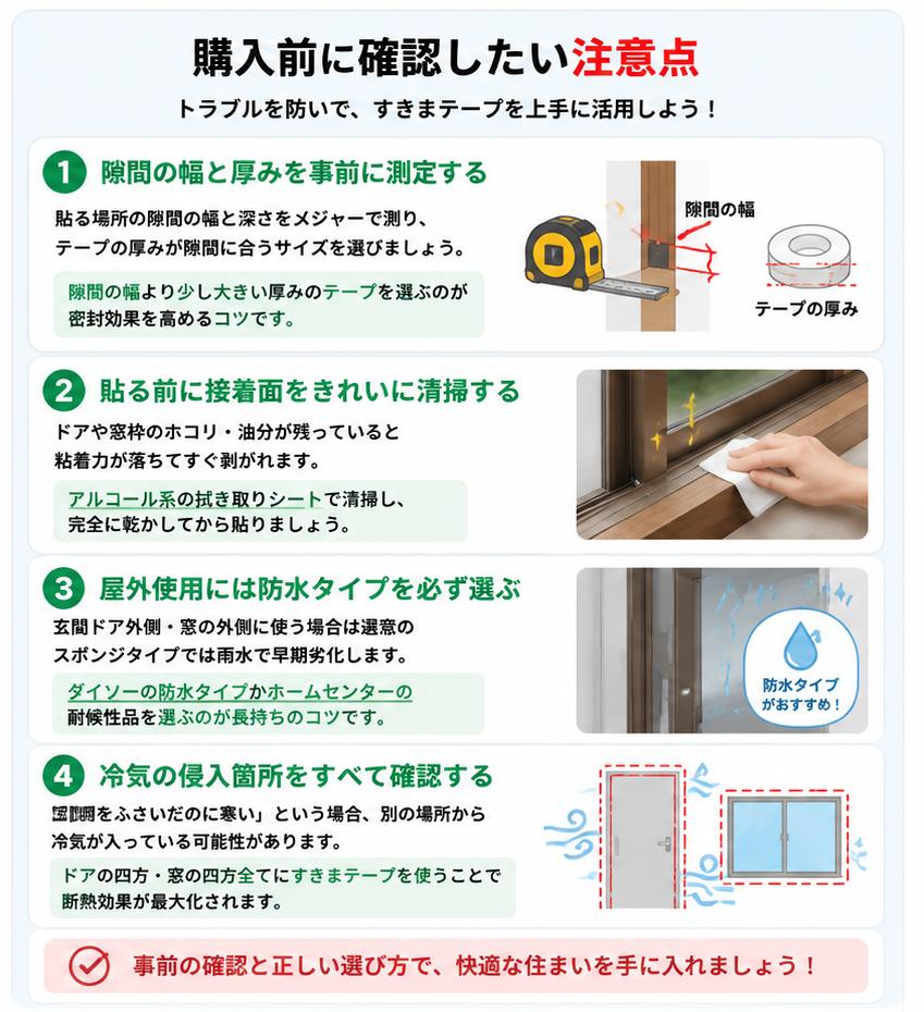 すきまテープを購入する前に確認したい注意点