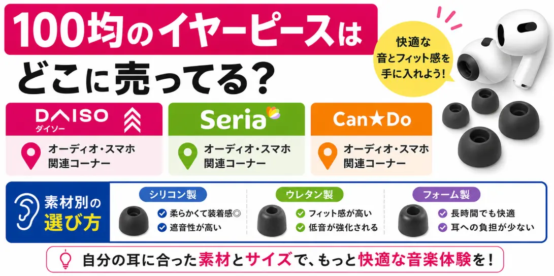 100均のイヤーピースはどこに売ってる？ダイソー・セリア・キャンドゥの売り場と素材別の選び方