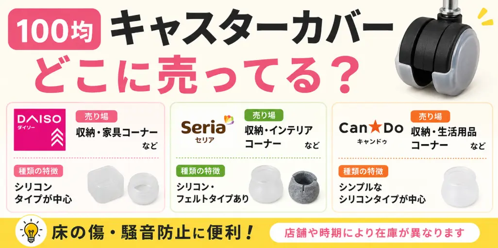 100均のキャスターカバーはどこに売ってる？ダイソー・セリア・キャンドゥの売り場と種類の違いを解説