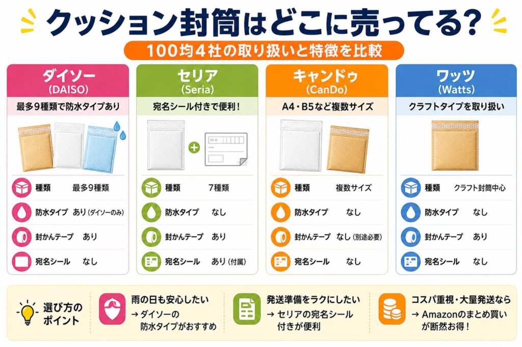 100均クッション封筒の売り場