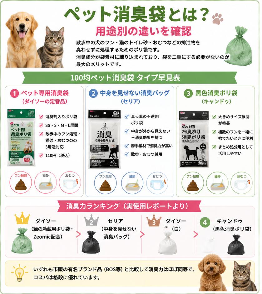 ペット消臭袋の種類と用途別の違い