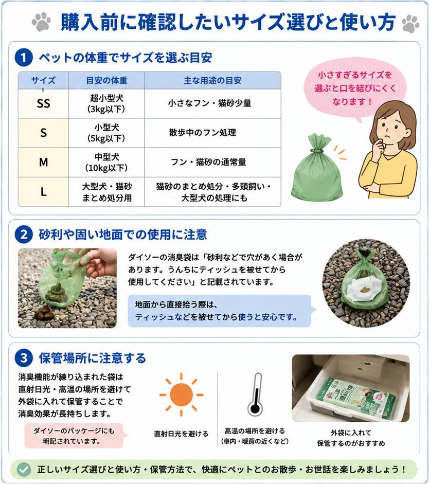 ペット消臭袋のサイズ選びと使い方