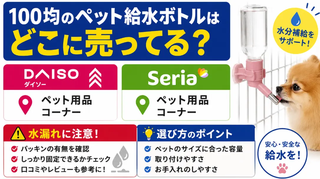 100均のペット給水ボトルはどこに売ってる？ダイソー・セリアの売り場と水漏れに注意すべき商品の選び方