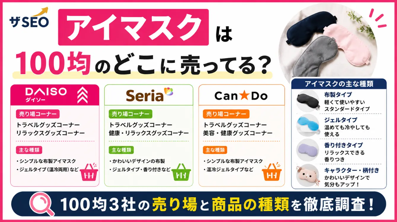 アイマスクは100均のどこに売ってる？ダイソー・セリア・キャンドゥの売り場コーナーと商品の種類を調査