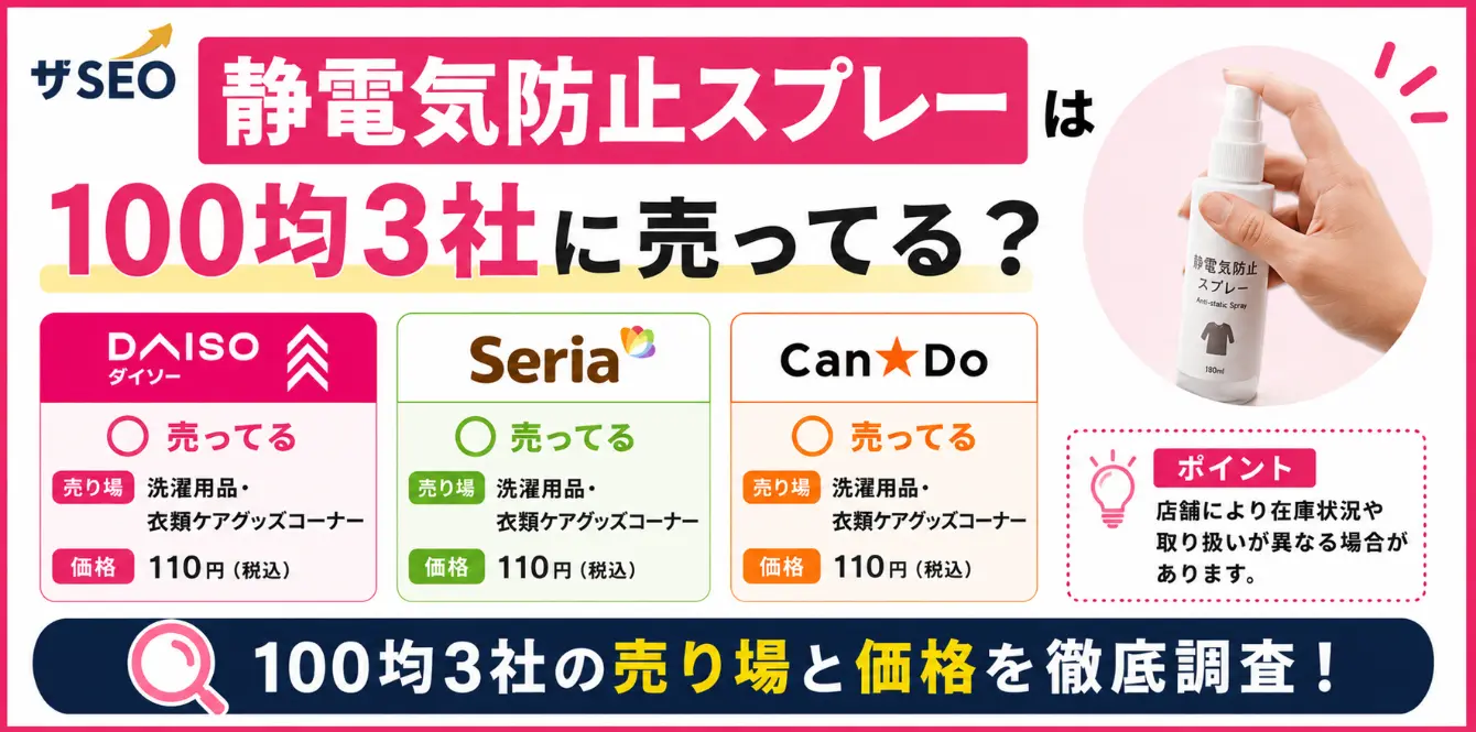 静電気防止スプレーはダイソー・セリア・キャンドゥに売ってる？100均3社の売り場と価格を調査
