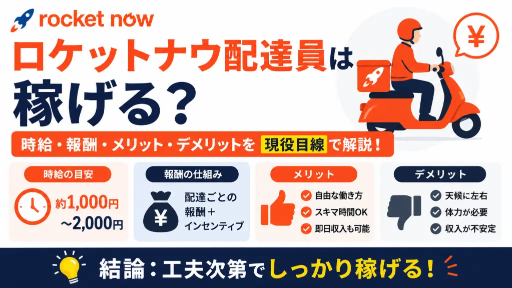 ロケットナウ配達員は稼げる？時給・報酬・メリット・デメリットを現役目線で解説